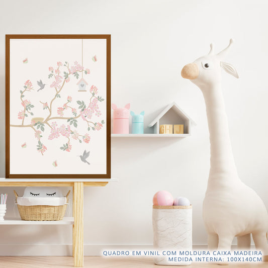 Quadro Infantil Jardim Liv Galho Direito Rosa