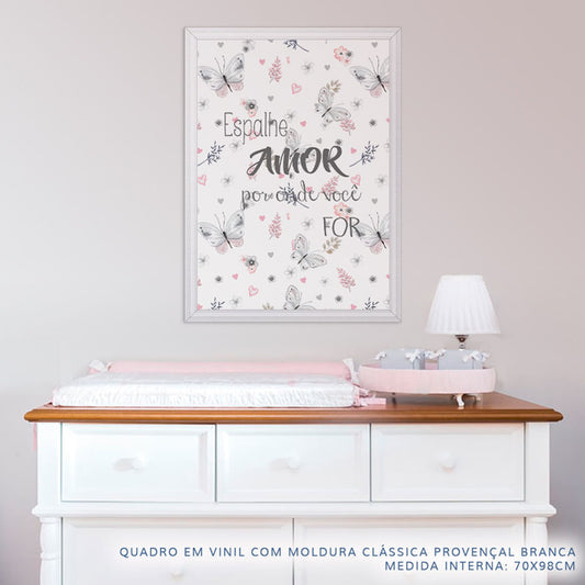Quadro Infantil Aquarela Espalhe Amor Cinza Vertical
