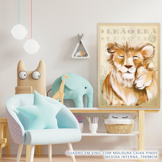 Quadro Infantil Leão Filhote Bege