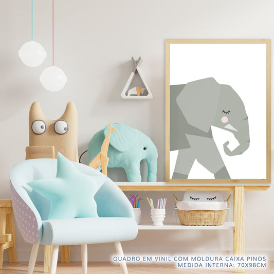 Quadro Infantil Elefante Moderno Cinza