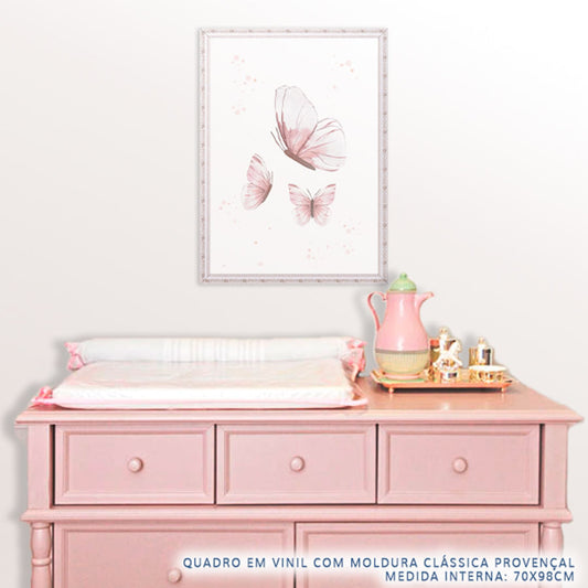Quadro Infantil Jardim Borboletas Rosa