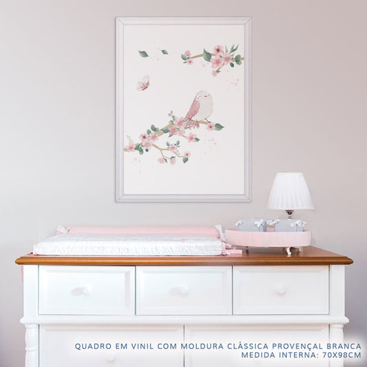 Quadro Infantil Jardim Galho a Esquerda Rosa