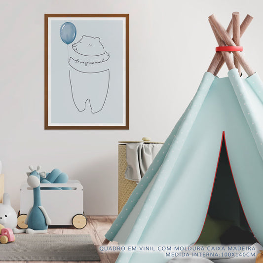 Quadro Infantil Urso Love You So Much Azul
