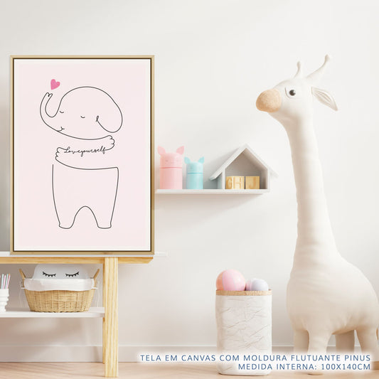Quadro Infantil Elefante Love Yourself Rosa
