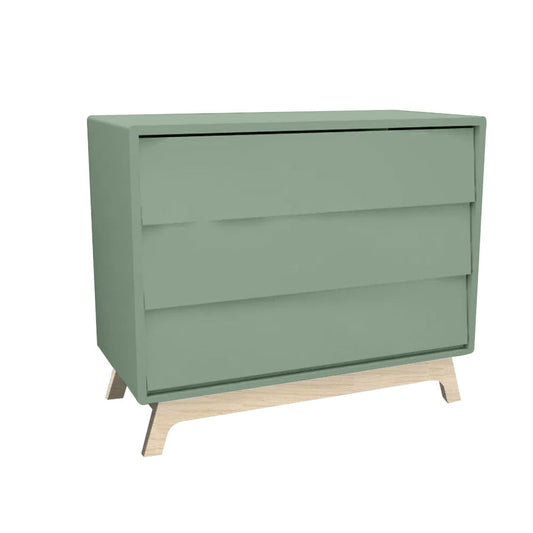 Cômoda de Bebê Raika 3 Gavetas Verde Jardim com Pé Madeira Clara