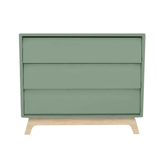 Cômoda de Bebê Raika 3 Gavetas Verde Jardim com Pé Madeira Clara