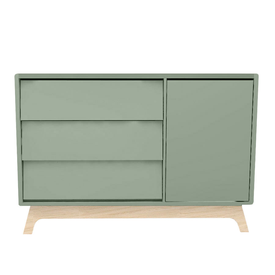 Cômoda de Bebê Raika com Porta Verde Jardim e Pé Madeira Clara
