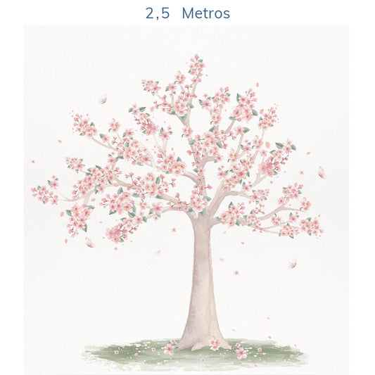 Papel de Parede Infantil Árvore de Cerejeira Bege - Mural