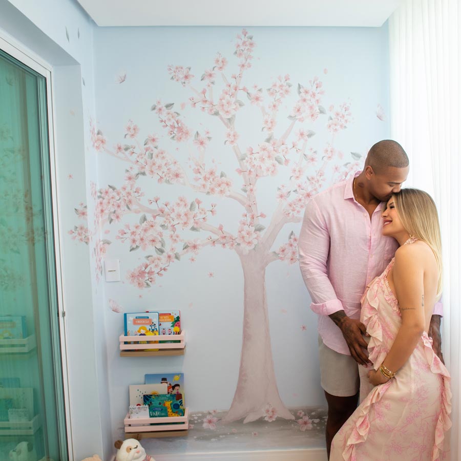 Papel de Parede Infantil Árvore de Cerejeira Azul - Mural