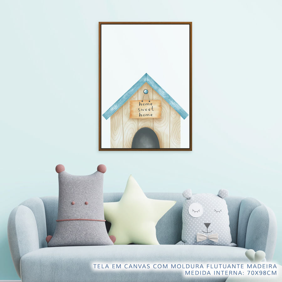 Quadro Infantil Casinha Cachorro Azul