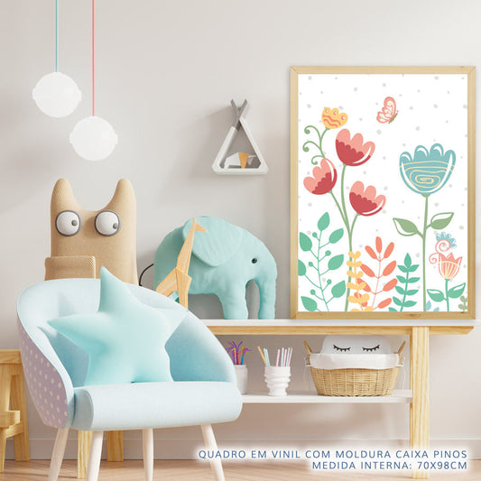 Quadro Infantil Floral Moderno Borboleta Color