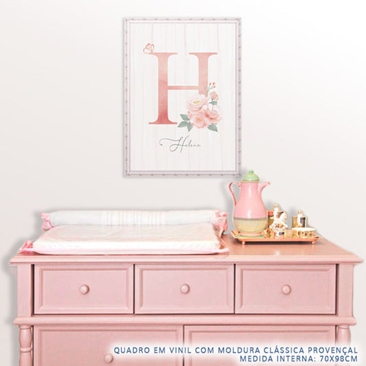 Quadro Infantil Floral Letra Rosa