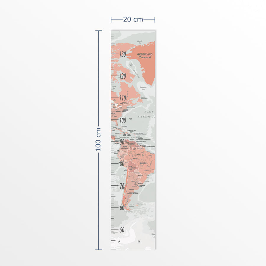 Régua de Crescimento Mapa Mundi Geopolítico Cinza