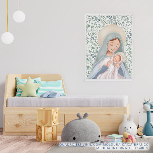 Quadro Infantil Nossa Senhora com Folhas Verde