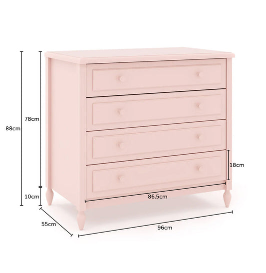 Cômoda de Bebê La Vie Rosa 4 Gavetas