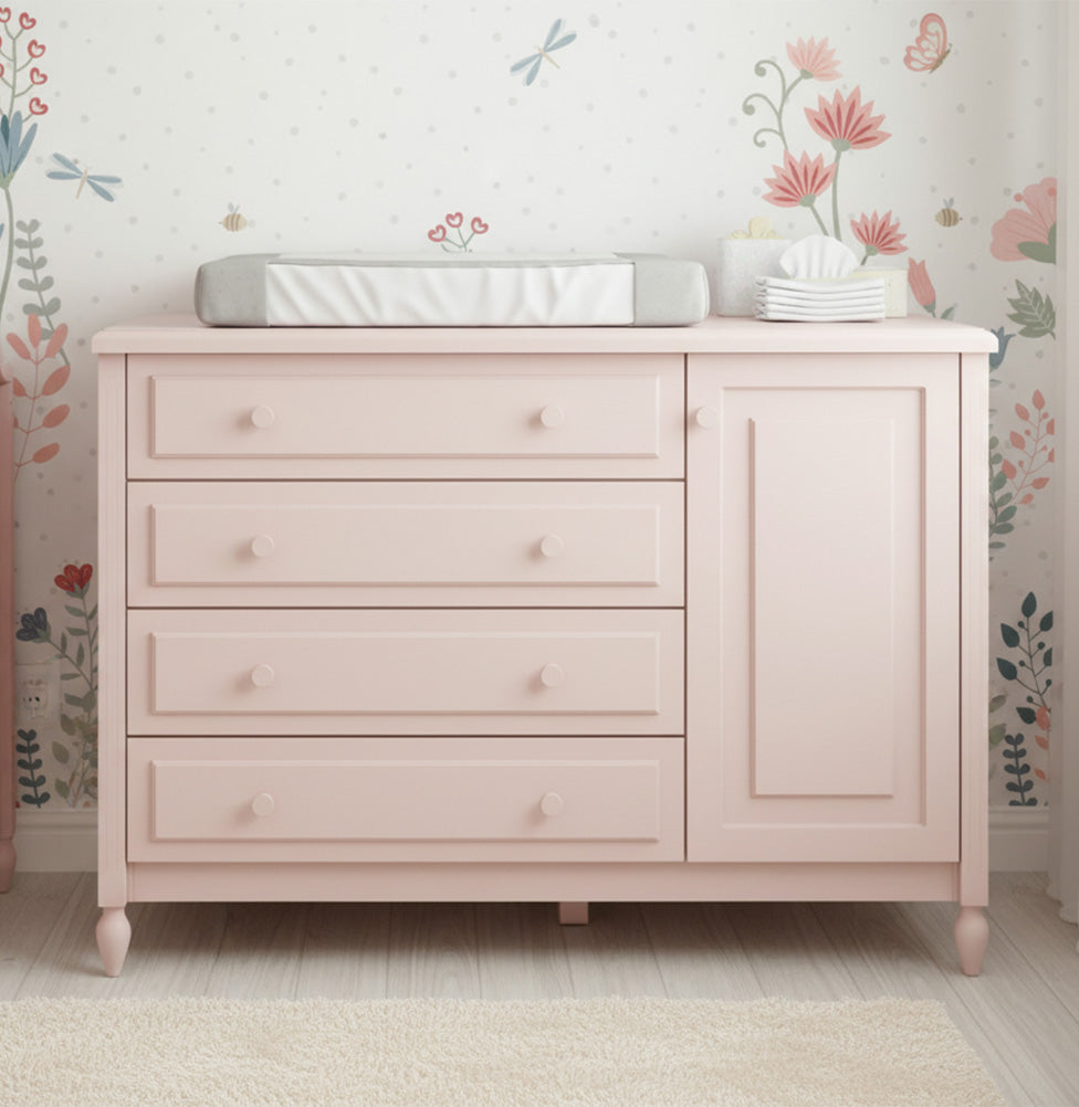 Cômoda de Bebê La Vie Rosa 4 Gavetas e Porta