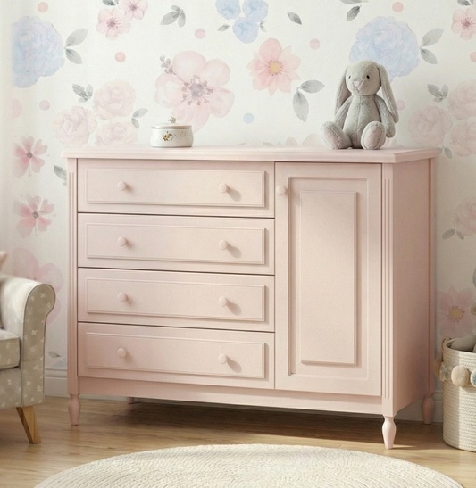 Cômoda de Bebê La Vie Rosa 4 Gavetas e Porta