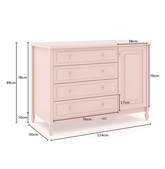 Cômoda de Bebê La Vie Rosa 4 Gavetas e Porta