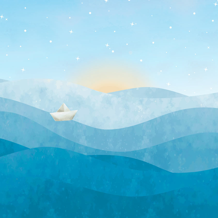 Papel de Parede Infantil Barquinho de Papel Azul - Mural