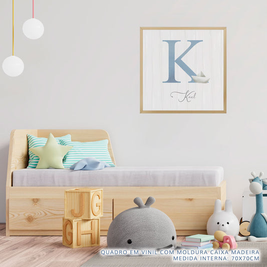 Quadro Infantil Barquinho de Papel com Inicial Azul