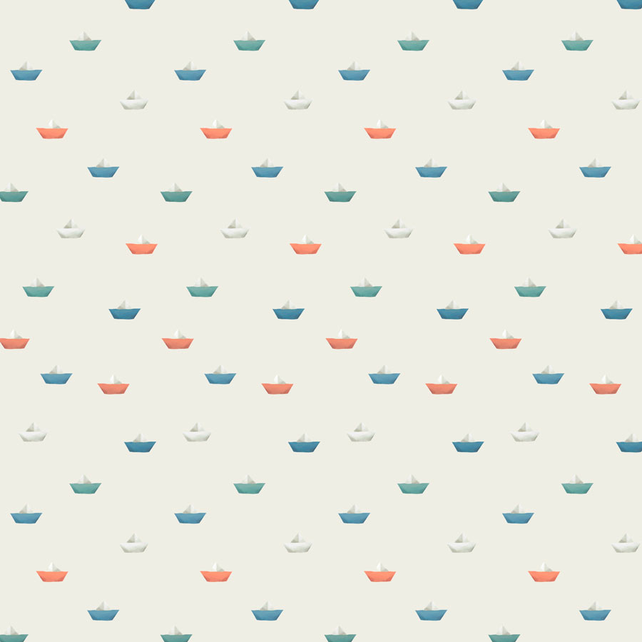 Papel de Parede Infantil Barquinho de Papel Bege