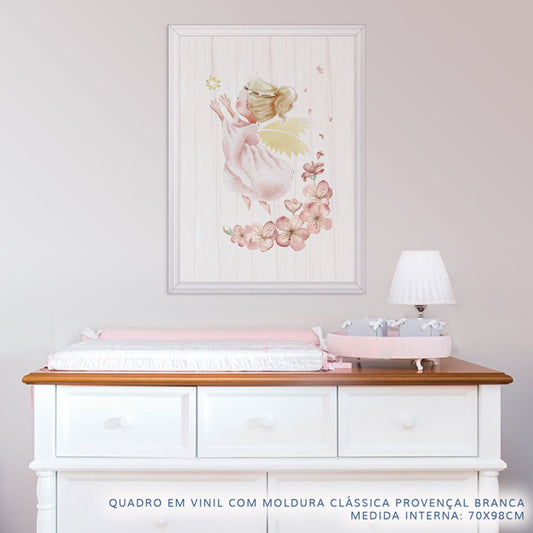 Quadro Infantil Anjinha com Estrela Rosa