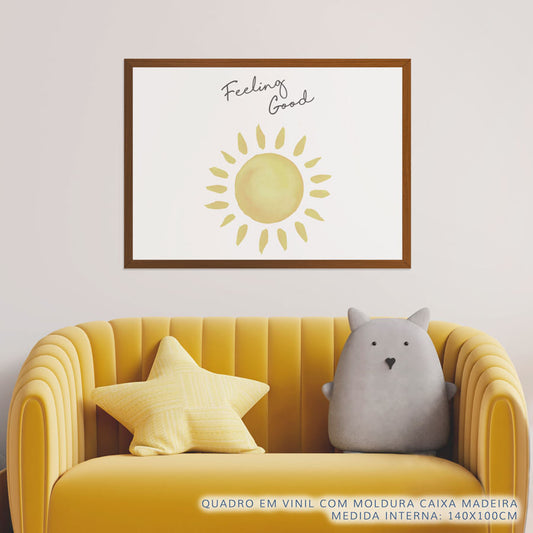Quadro Infantil Sol Feeling Good Amarelo Horizontal