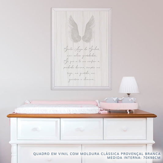 Quadro Infantil Oração Santo Anjo Bege