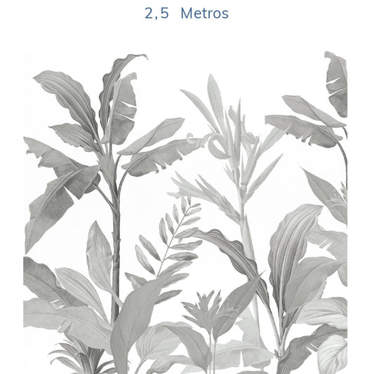 Papel de Parede Folhas Tropical Preto e Branco - Mural