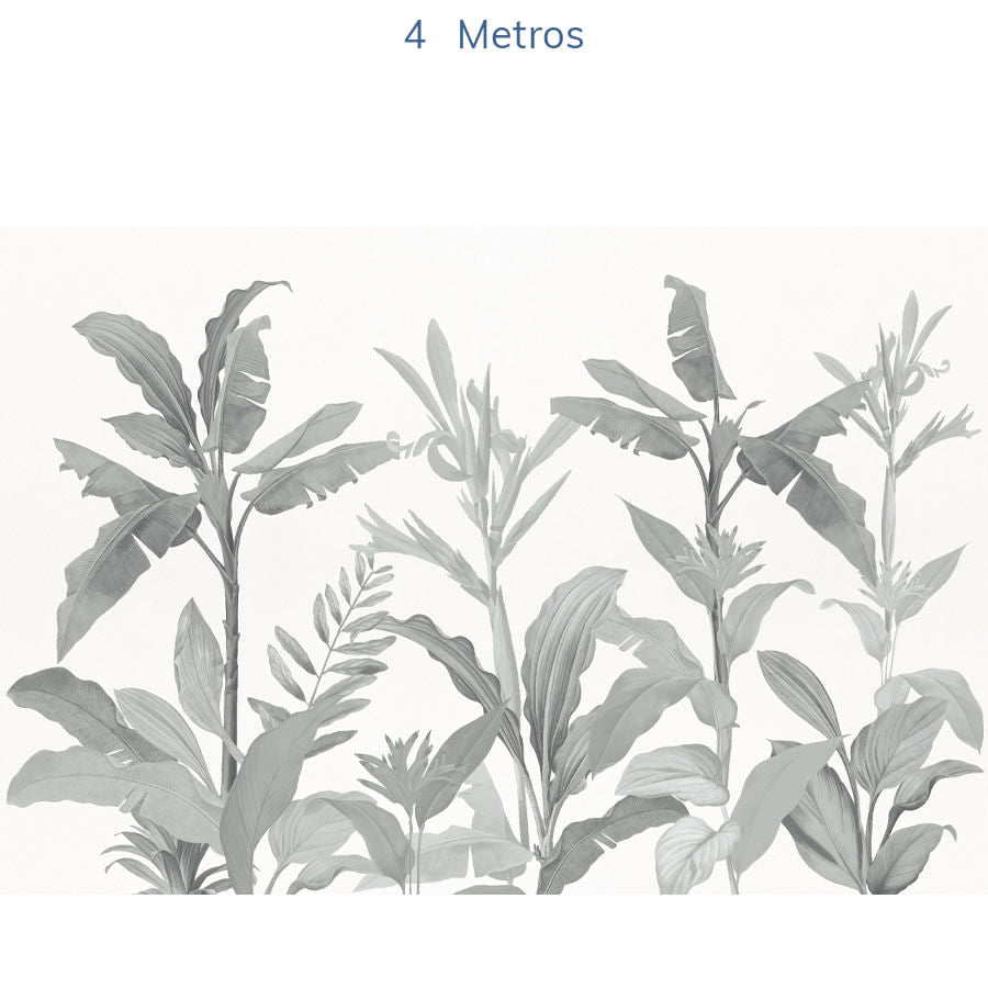 Papel de Parede Folhas Tropical Preto e Branco - Mural