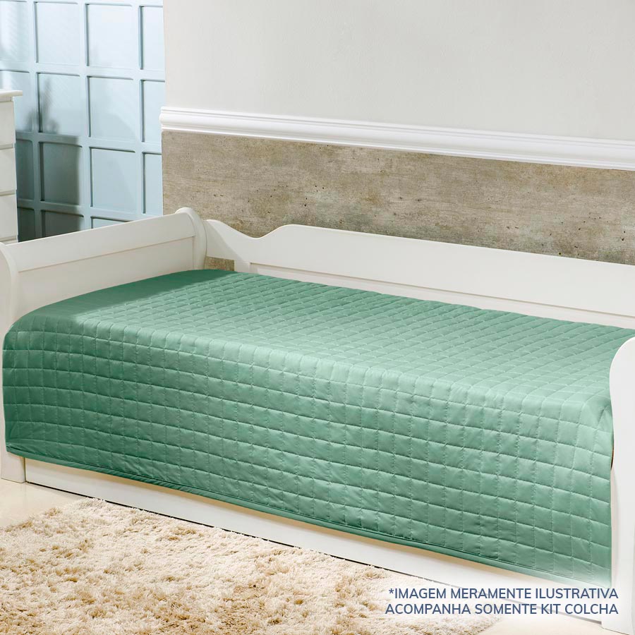 Kit Colcha Quadradinho Verde Seco - 2 Peças