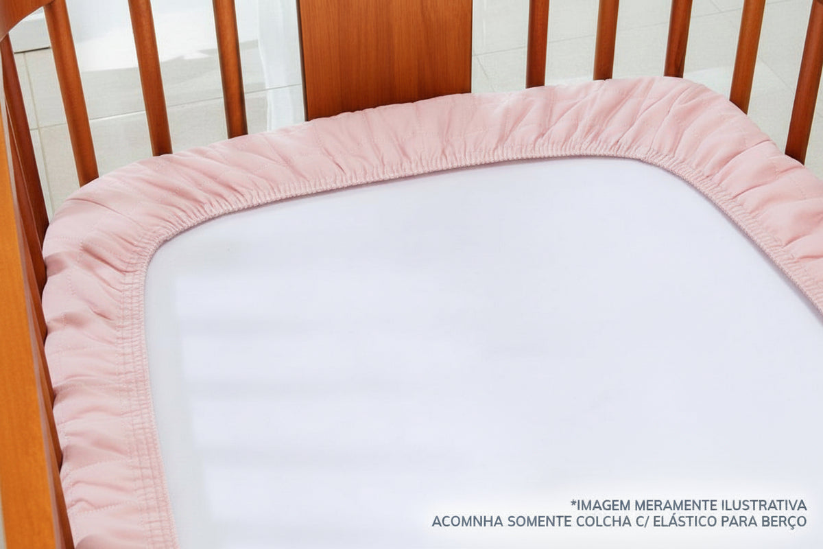 Colcha com Elástico para Berço Quadradinho Rosa Chá