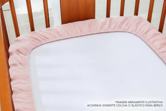 Colcha com Elástico para Berço Quadradinho Rosa Chá