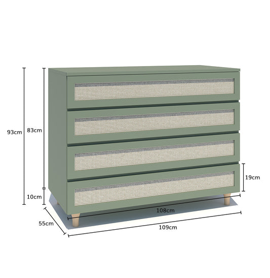 Cômoda de Bebê Haus Nature com Palha e 4 Gavetas Verde Jardim e Carvalho 110cm