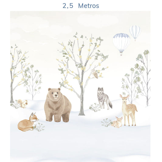 Papel de Parede Infantil Bichos na Neve - Mural