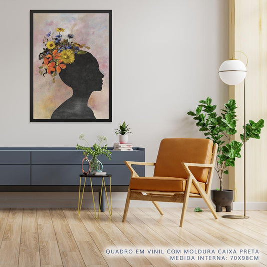 Quadro Sombra de Mulher com Flores Coral