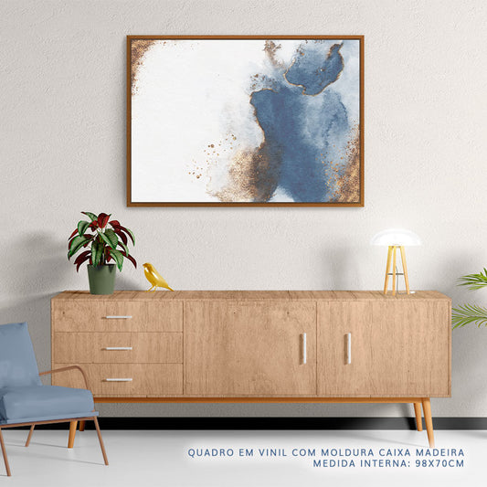 Quadro Aquarela Azul e Dourado