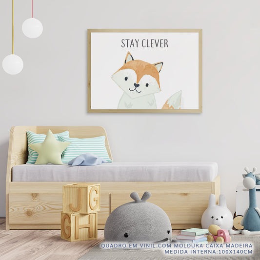 Quadro Infantil Raposa Aquarela Bege - Horizontal