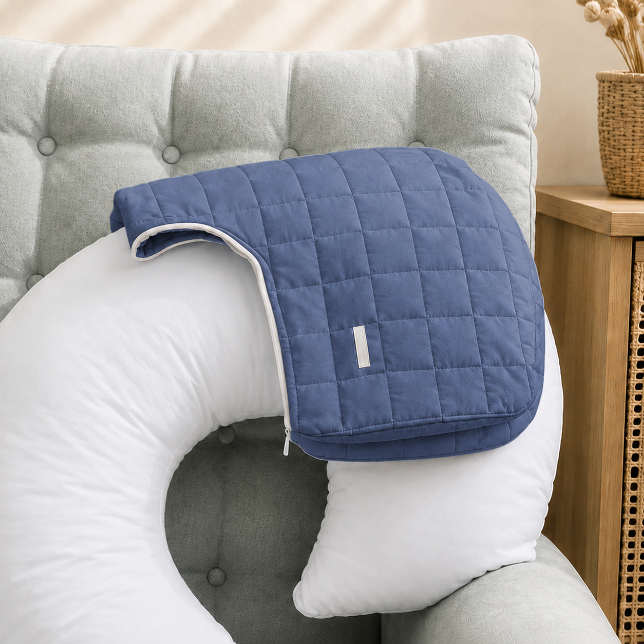 Almofada de Amamentação Quadradinho Azul Jeans