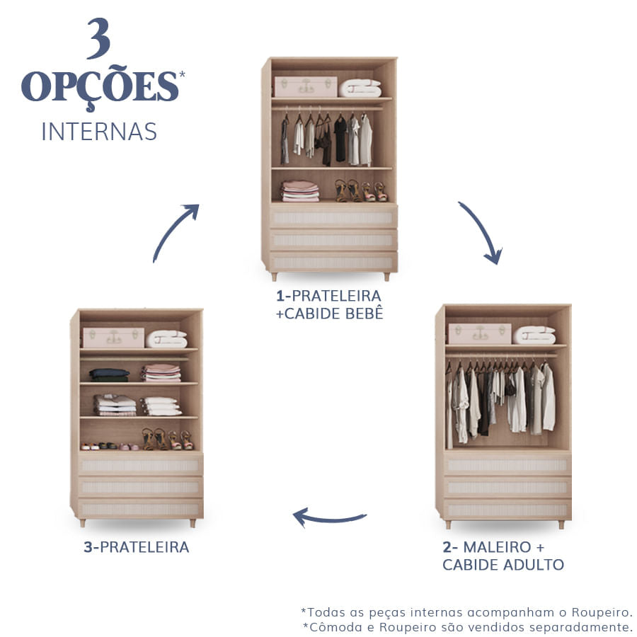 Cômoda de Bebê Baixa de Haus Nature com Palha e 3 Gavetas - Carvalho