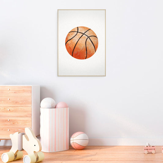 Quadro Infantil Bola de Basquete Aquarela - Vertical