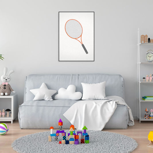 Quadro Infantil Raquete Tênis Aquarela - Vertical