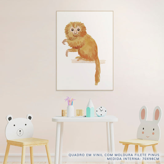 Quadro Infantil Mico Leão Dourado Aquarela - Vertical