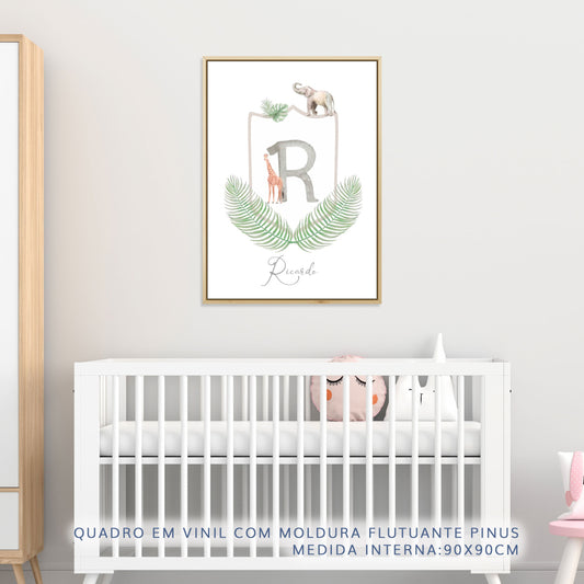 Quadro Infantil Safari com Inicial - Vertical