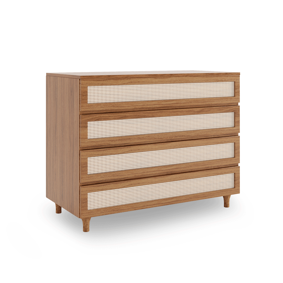 Cômoda de Bebê Haus Nature com Palha e 4 Gavetas 110cm - Freijó