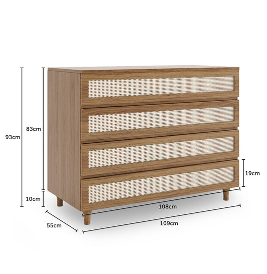 Cômoda de Bebê Haus Nature com Palha e 4 Gavetas 110cm - Freijó