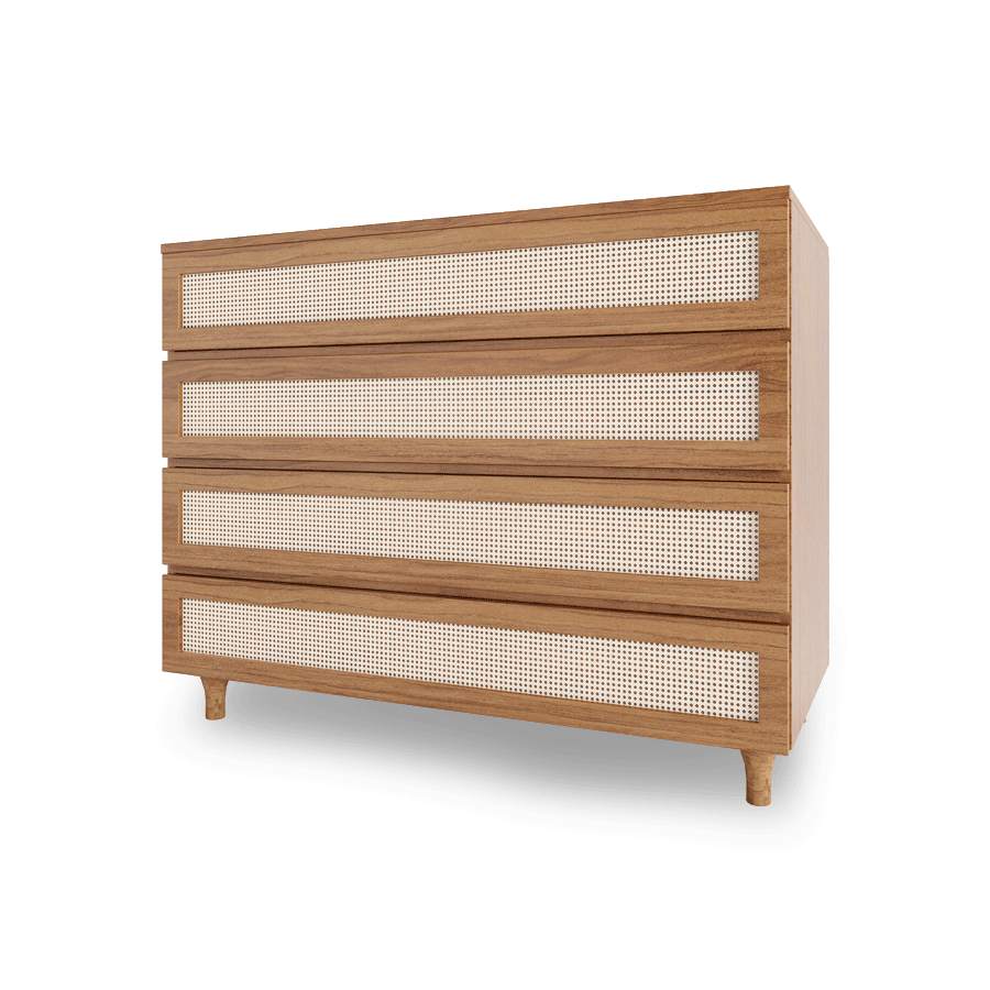Cômoda de Bebê Haus Nature com Palha e 4 Gavetas  110cm - Freijó