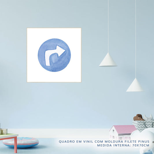 Quadro Infantil Placa Vire Azul Aquarela - Quadrado
