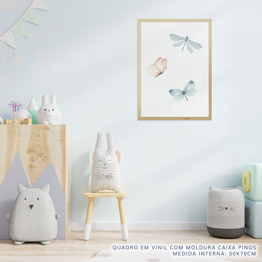 Quadro Infantil Libélulas e Borboleta - Vertical