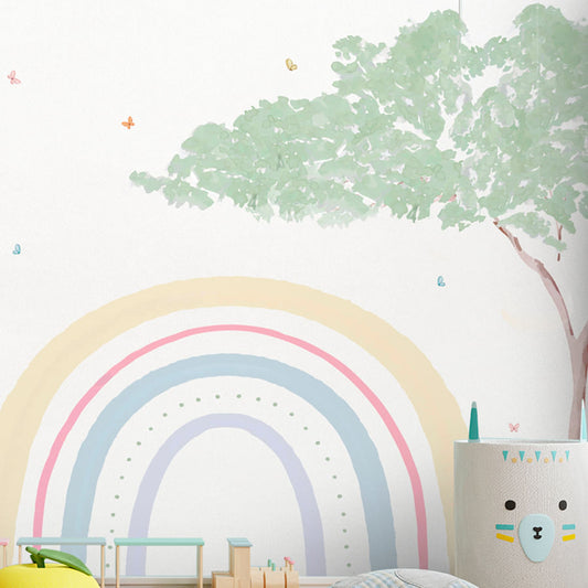 Papel de Parede Infantil Arco Íris com Árvore Aquarela - Mural